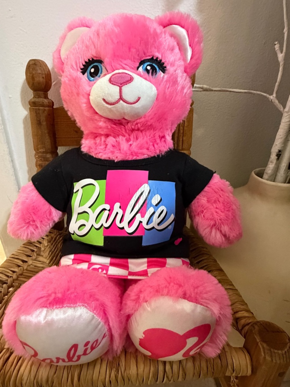 Build-A-Bear Barbie Pink Bear 2023 Movie with shirt and skirt logo